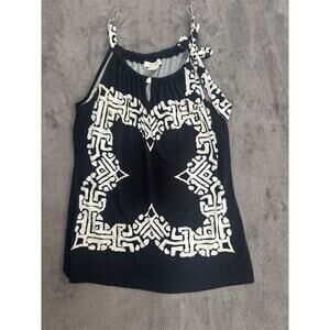 WHITE HOUSE BLACK MARKET Sleeveless Black Amd White Blouse Tie On Neck Small0
